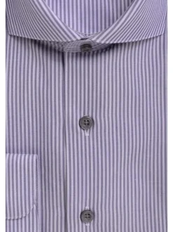 Mens Cotton Blue Striped Slim Fit Spread Collar Easy Care Dress Shirt