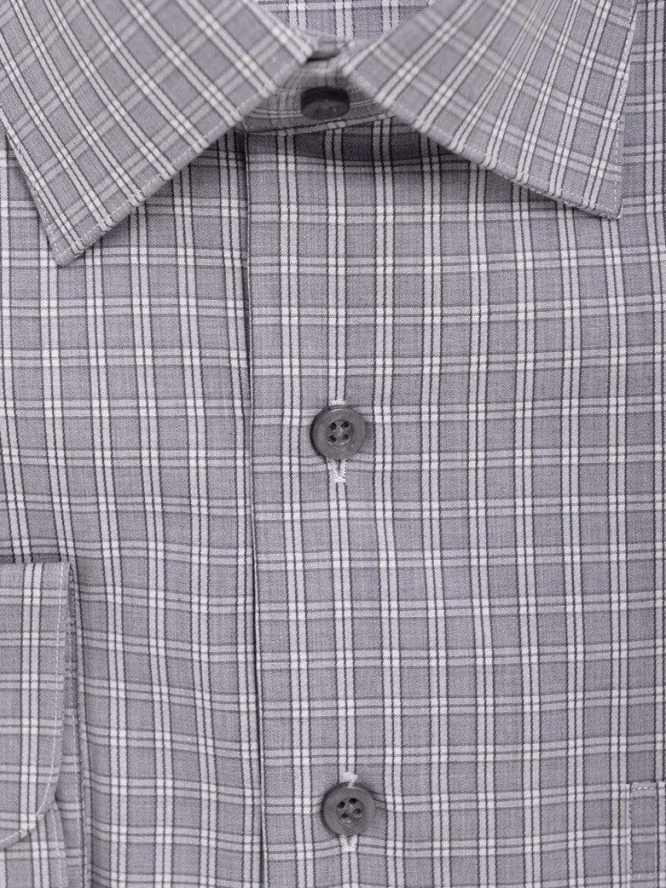 Men's Cotton Gray Plaid Check Classic Fit Spread Collar Dress Shirt