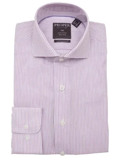 Mens Cotton Lavender Striped Slim Fit Cutaway Collar Easy Care Dress Shirt