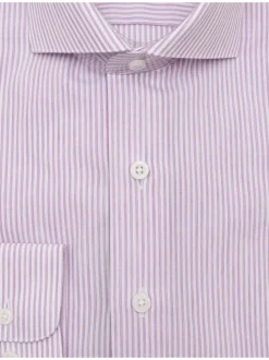 Mens Cotton Lavender Striped Slim Fit Cutaway Collar Easy Care Dress Shirt