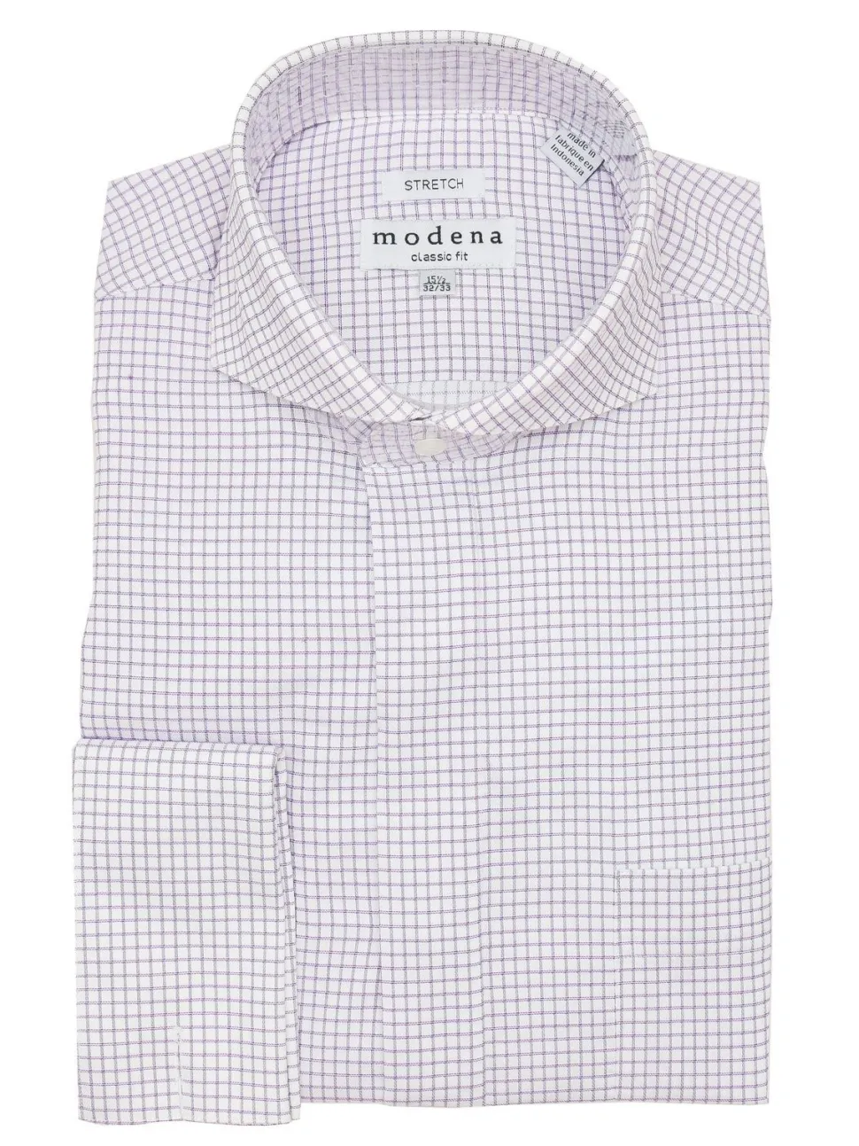 Mens Cotton Purple Check Classic Fit Cutaway Collar Stretch Dress Shirt