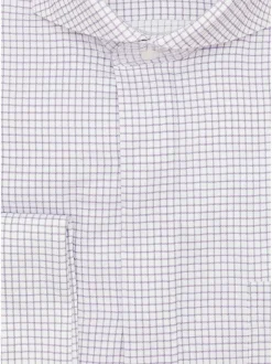 Mens Cotton Purple Check Classic Fit Cutaway Collar Stretch Dress Shirt
