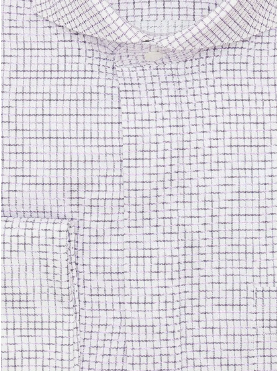 Mens Cotton Purple Check Classic Fit Cutaway Collar Stretch Dress Shirt