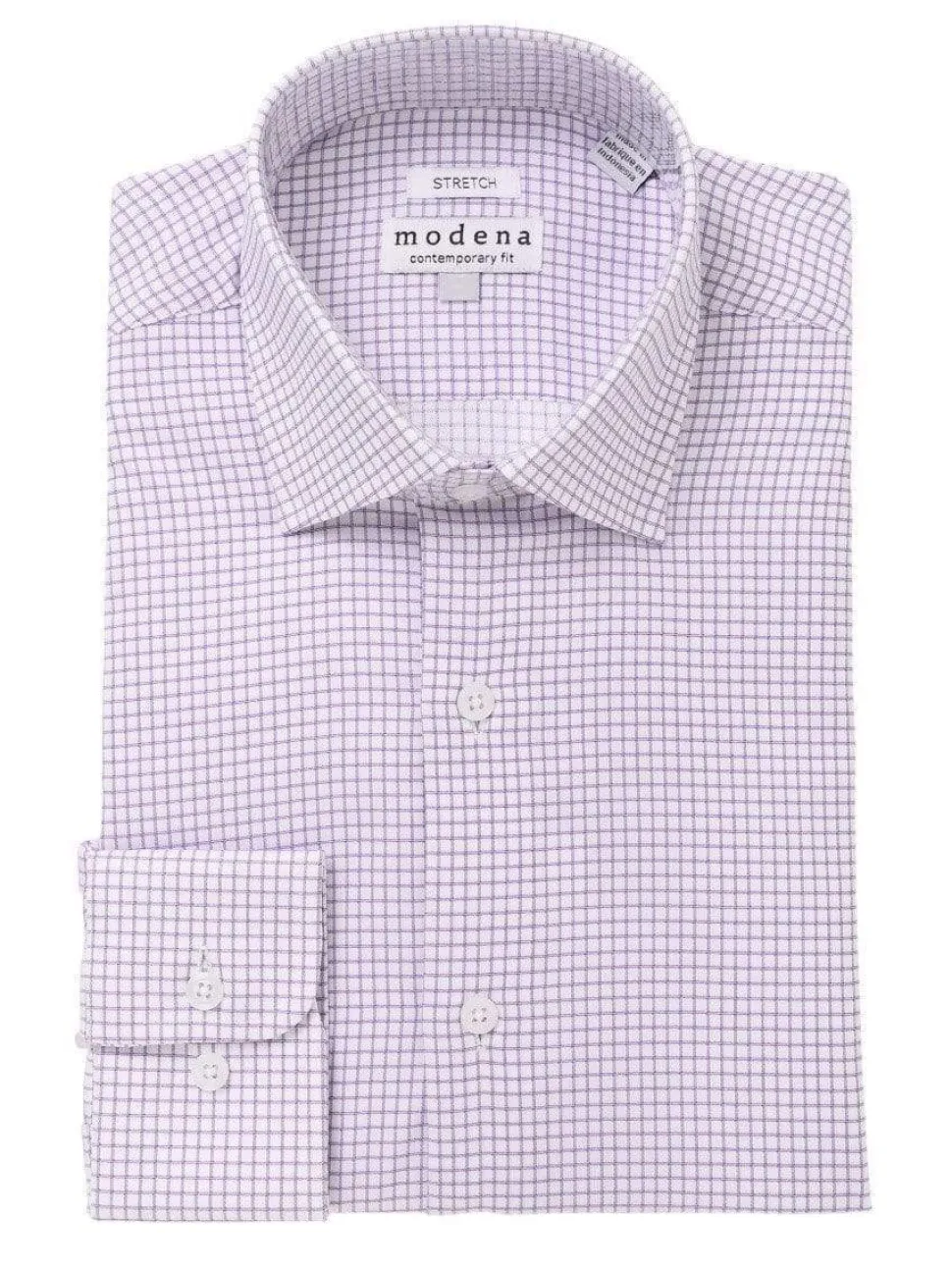 Mens Cotton Purple Check Slim Fit Spread Collar Stretch Dress Shirt