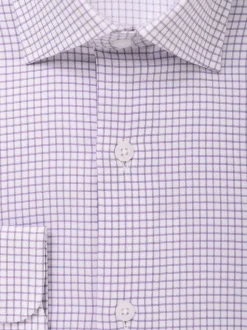 Mens Cotton Purple Check Slim Fit Spread Collar Stretch Dress Shirt