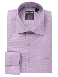 Mens 100% Cotton Purple Houndstooth Spread Collar Wrinkle Free Dress Shirt