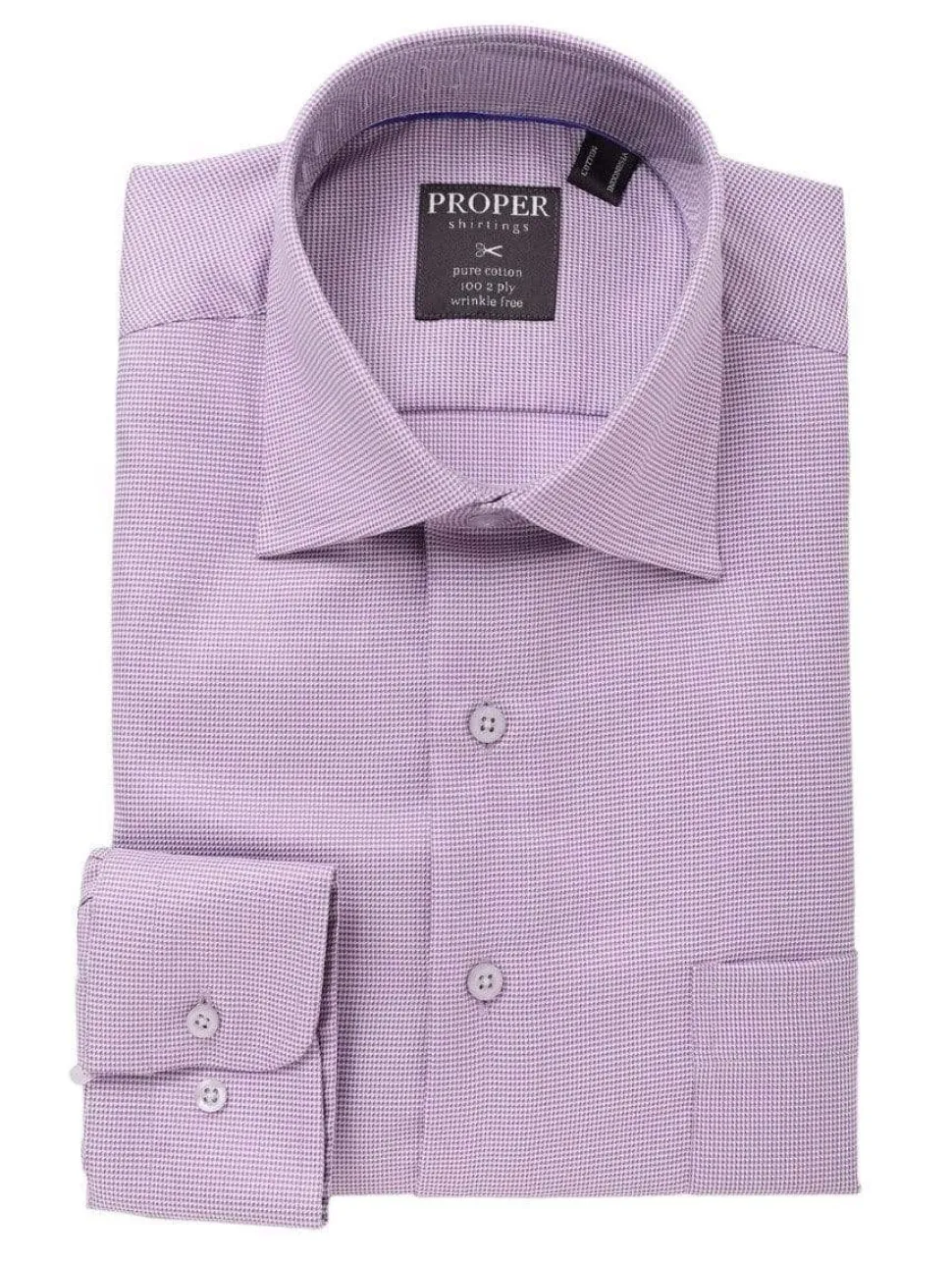 Mens 100% Cotton Purple Houndstooth Spread Collar Wrinkle Free Dress Shirt