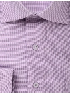 Mens 100% Cotton Purple Houndstooth Spread Collar Wrinkle Free Dress Shirt