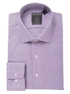 Mens 100% Cotton Red Blue Check Spread Collar Wrinkle Free Slim Fit Dress Shirt