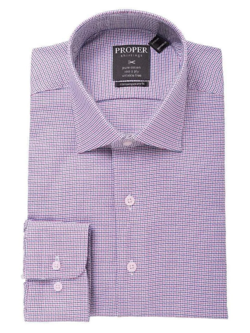 Mens 100% Cotton Red Blue Check Spread Collar Wrinkle Free Slim Fit Dress Shirt