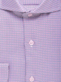 Mens 100% Cotton Red Check Cutaway Collar Wrinkle Free Slim Fit Dress Shirt