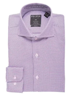 Mens 100% Cotton Red Check Cutaway Collar Wrinkle Free Slim Fit Dress Shirt