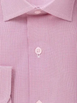 Mens Cotton Red Check Slim Fit Spread Collar Stretch Dress Shirt