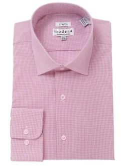 Mens Cotton Red Check Slim Fit Spread Collar Stretch Dress Shirt