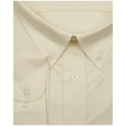 Mens Cotton Solid Ecru Regular Fit Button-Down Collar Oxford Dress Shirt