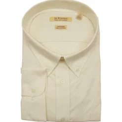 Mens Cotton Solid Ecru Regular Fit Button-Down Collar Oxford Dress Shirt