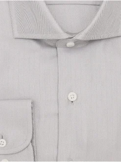 Mens Cotton Solid Gray Slim Fit Spread Collar Wrinkle Free Dress Shirt