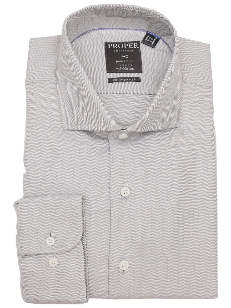 Mens Cotton Solid Gray Slim Fit Spread Collar Wrinkle Free Dress Shirt