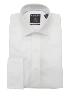 Mens Cotton Solid White Slim Fit Spread Collar Wrinkle Free Dress Shirt