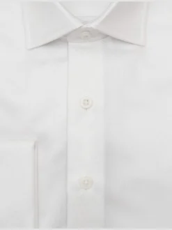 Mens Cotton Solid White Slim Fit Spread Collar Wrinkle Free Dress Shirt