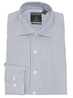 Mens Cotton White & Blue Striped Slim Fit Spread Collar Dress Shirt