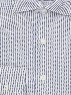 Mens Cotton White & Blue Striped Slim Fit Spread Collar Dress Shirt