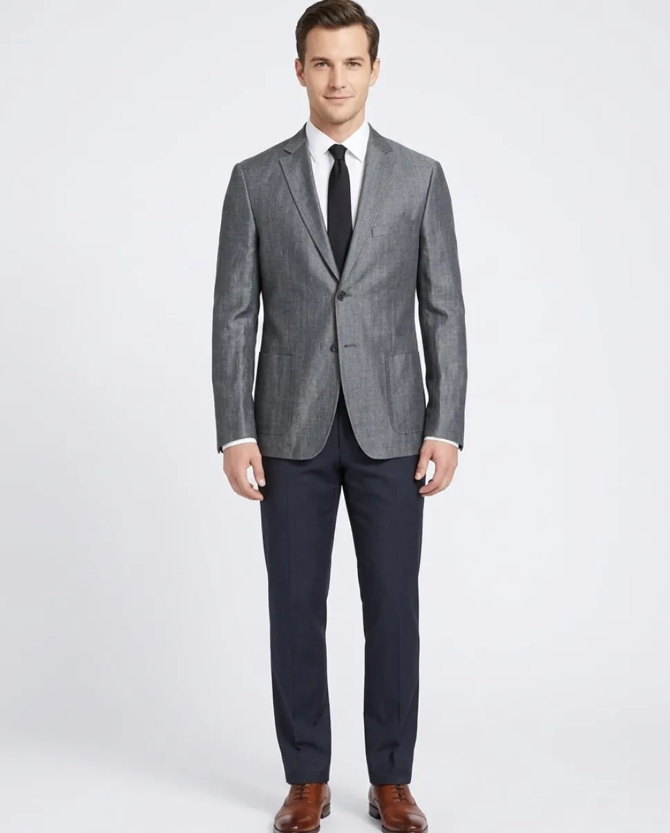 Men's DKNY Classic Fit Gray Half Lined Lightweight Linen Summer Blazer Sportcoat