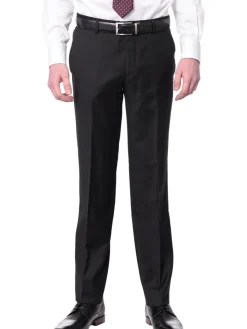 Mens European Slim Fit Solid Black Flat Front Wool Dress Pants