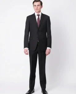 Men's Euro Slim Fit Solid Black Two Button 2 Piece 100% Wool Suit