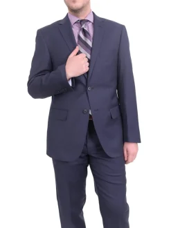 Mens Extra Slim Fit Blue Textured Two Button Wool Suit
