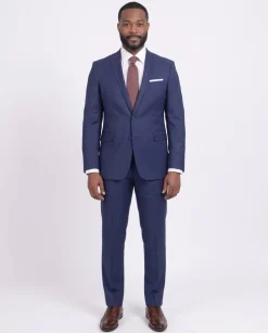 Mens Extra Slim Fit Blue Textured Two Button Wool Blend Suit