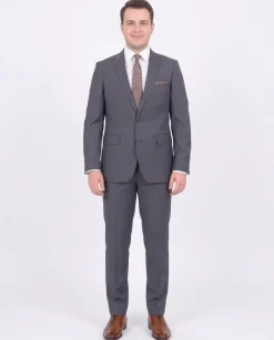 Mens Extra Slim Fit Heather Gray Blue Textured Two Button Wool Blend Suit