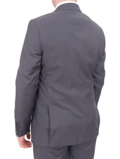 Mens Extra Slim Fit Heather Gray Blue Textured Two Button Wool Blend Suit