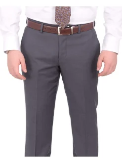 Mens Extra Slim Fit Heather Gray Blue Textured Two Button Wool Blend Suit