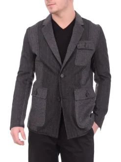 Mens Extra Slim Fit Napoli Gray Patchwork Unlined Unstructured Wool Sportcoat