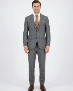 Mens Gray Check Slim Fit 100% VBC Wool Prehemmed Suit