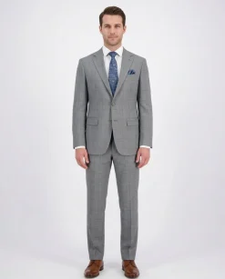 Mens Gray Check Slim Fit 100% VBC Wool Prehemmed Suit