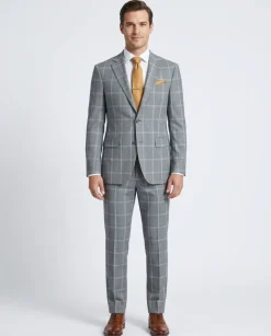 Mens Gray Plaid Slim Fit 100% VBC Wool Prehemmed Suit
