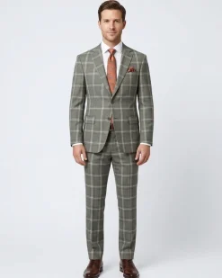Mens Green Plaid Slim Fit 100% VBC Wool Prehemmed Suit