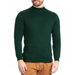 Men's Hunter Green Pullover Cotton Blend Mock Neck Sweater