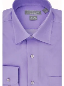 Mens Lavender Purple Spread Collar Wrinkle Free 80s 2ply Cotton Dress Shirt