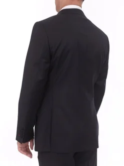 Men's Levinas Solid Navy Blue Half Canvassed Wool Cashmere 2 Piece Men's Suit