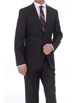 Men's Levinas Solid Navy Blue Half Canvassed Wool Cashmere 2 Piece Men's Suit