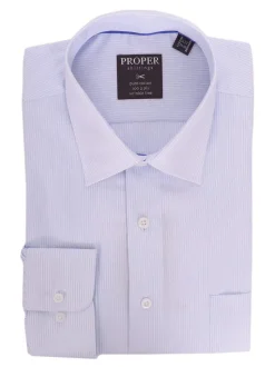 Mens Light Blue Striped Spread Collar 100 2ply Wrinkle Free Cotton Dress Shirt