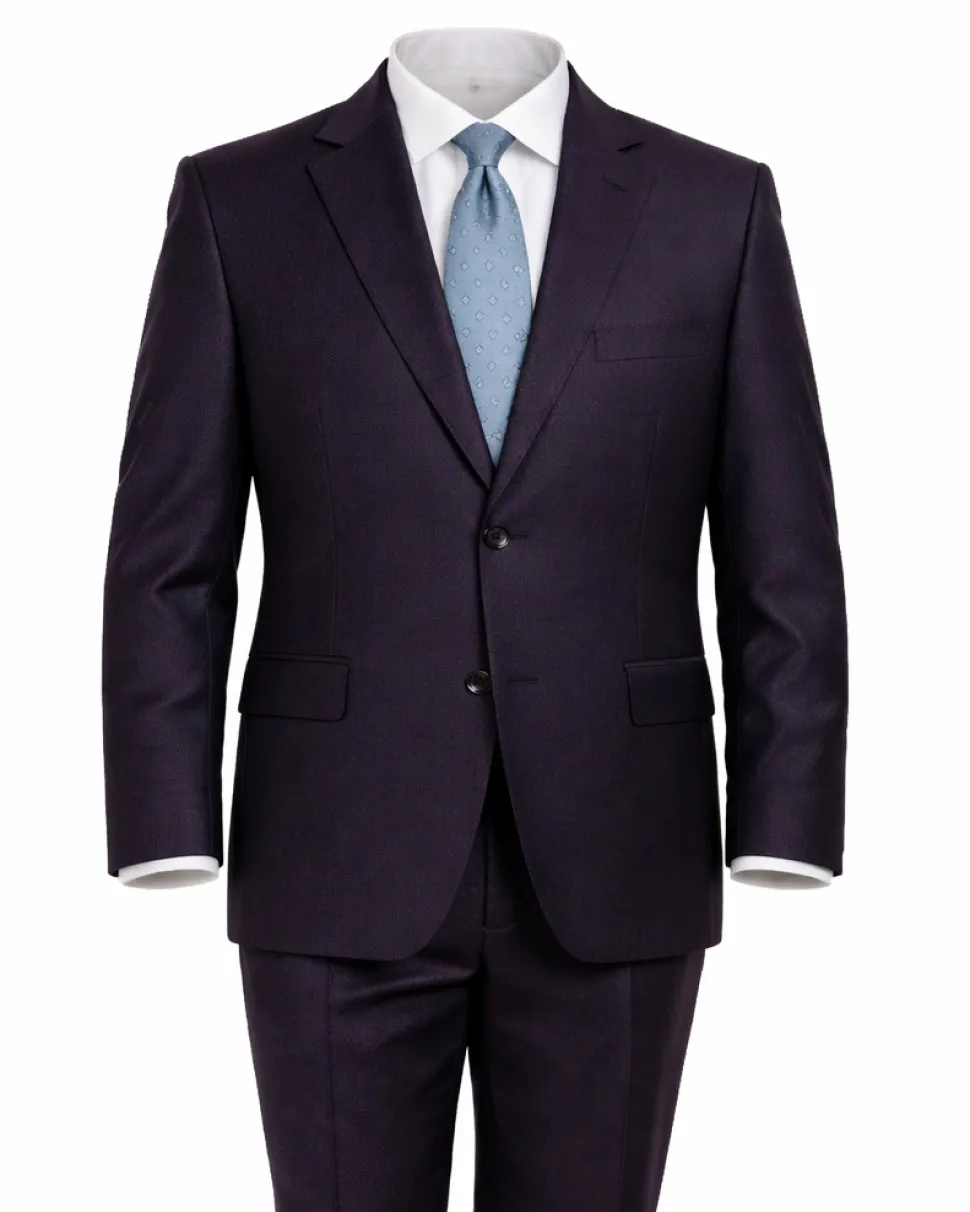 Mens Mazara Portly Fit Solid Navy Blue Two Button Wool Suit
