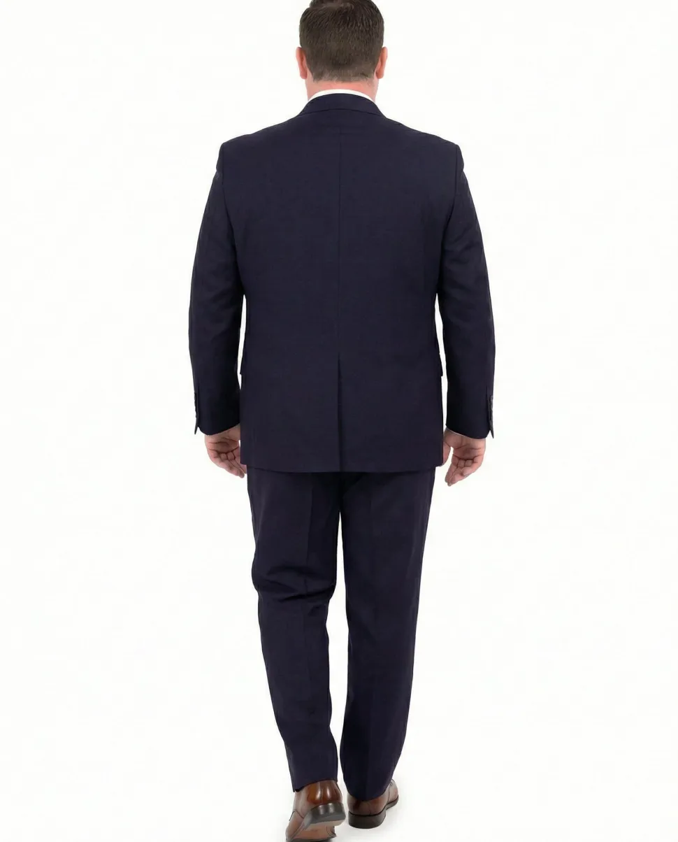 Mens Mazara Portly Fit Solid Navy Blue Two Button Wool Suit