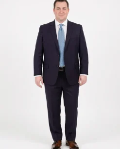Mens Mazara Portly Fit Solid Navy Blue Two Button Wool Suit