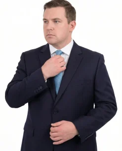 Mens Mazara Portly Fit Solid Navy Blue Two Button Wool Suit