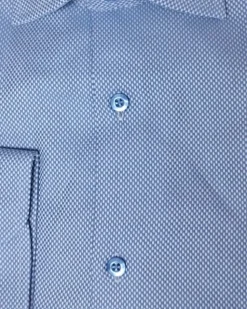 Mens Micro-Check Cadet Blue Slim Fit Cotton Blend Stretch Spread Collar Dress Shirt