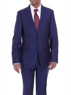 Mens Modern Fit Blue Glen Plaid Two Button Wool Suit